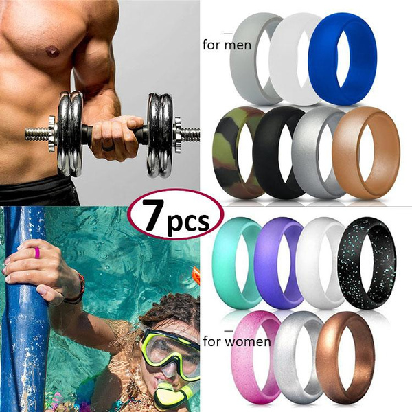 7Pcs/Set Silicone Wedding Rings Rubber Engagement Rings for Men Women  Comfortable High Quality Love Rings Set for Sports,Travel,Fitness
