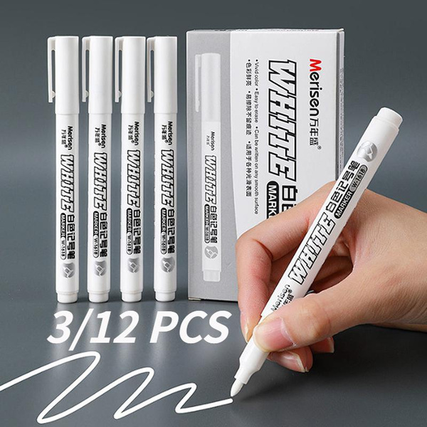 3/12 PCS White Marker Pen Alcohol Paint Oily Waterproof Tire Painting  Graffiti Pens Permanent Gel Pen for Fabric Wood Leather Marker 2MM