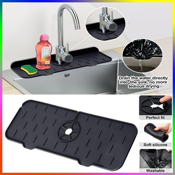 New Kitchen Sink Splash Guard, Silicone Faucet Handle Drip Catcher Tray ...