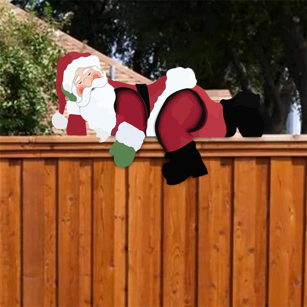 Santa Claus Fence Peekers Christmas Yard Art Fence Peeker Funny Garden ...