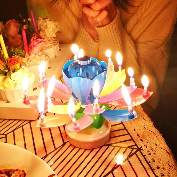 Lotus Candle Cake Candle Musical Rotating Lotus Flower Candle Light