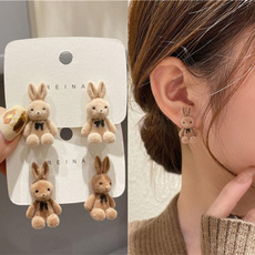 Stud Earring, stuffedbear, khaki, rabbit