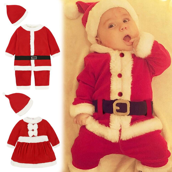 Newborn Baby Boys Girls Dress Romper Outfits with Santa Hat