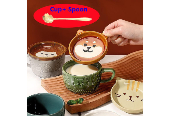 Ceramics Cute Cat Mugs Shiba Inu Coffee Cups Mug with Lid Personality Gift  Household Cartoon Kawaii Kids Breakfast Oat Milk Cup