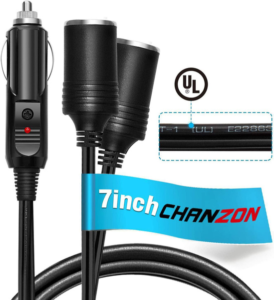 CHANZON 2Socket Splitter Car Cigarette Lighter UL 18AWG Wire 7inch