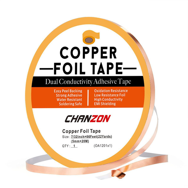 Chanzon Copper Foil Tape 5mm 7/32 inch x 66ft Double Sided Conductive  Adhesive for Soldering,Electric,Stained Glass,Crafts,Repair,Paper  Circuits,EMI & RF Shielding,Grounding,Guitars