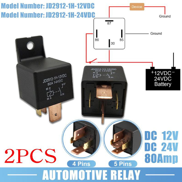 2PCS Car Relay On/Off Normally Open 4 Pin/5 Pin 12V/24V 80Amp SPST ...