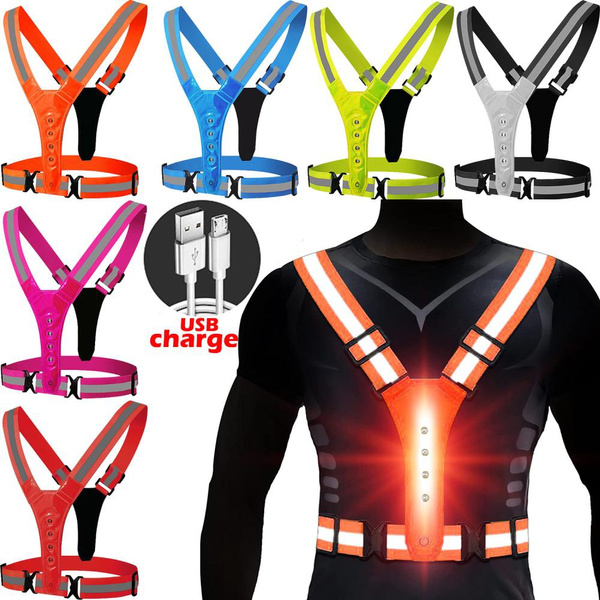 LED Reflective Vest USB Rechargeable Running Gear Night Light up Vest  Safety Gear Adjustable Elastic Size For Night Running Jogging Walking  Cycling Motorcycling