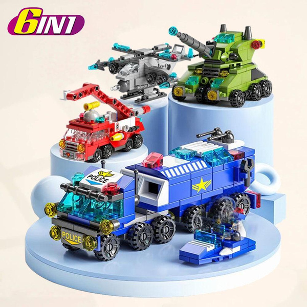 6 in 1 building blocks city fire engineering vehicle truck car mini toy