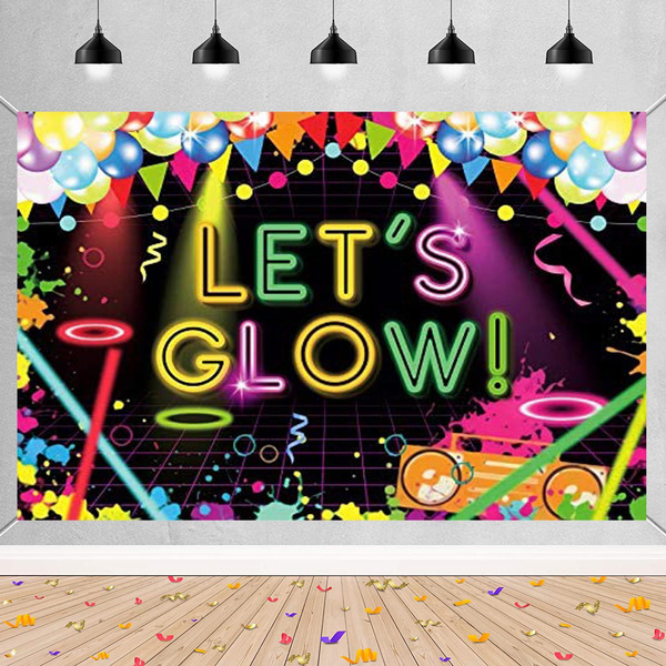 Let's Glow Neon Backdrop Banner Colorful Splatter Background Retro ...