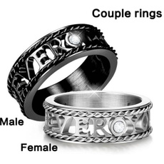Couple Rings, Steel, crystal ring, letterring