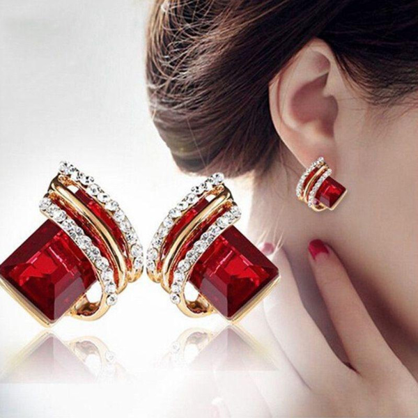 Fashion Temperament Women s Cubic Zirconia Earrings Large Red Zircon Stud Earring Engagement Wedding Earrings Birthday Party Anniversary Gift Jewelry