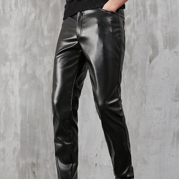 Spring and Autumn New Men's Stretch Leather Pants Slim Fit Trend