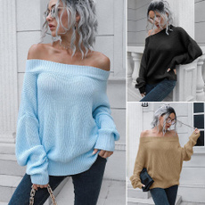offshouldersweater, Fashion, long sleeve sweater, solidcolorsweater