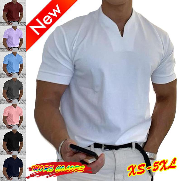 New Men's Fashion Slim V-Neck Polo T-Shirts Solid Color Short Sleeve  Business Casual T-Shirts Daily Men's Clothes Pullover Tops Sports Golf  Tennis T-Shirts Plus Size XS-5XL