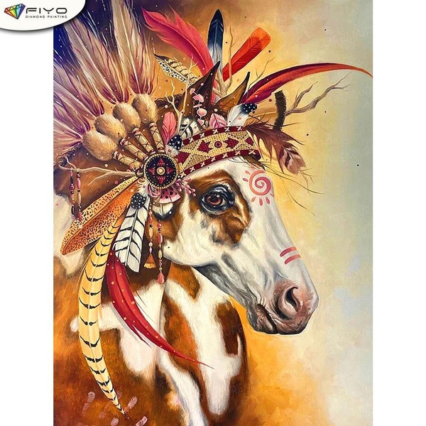 FIYO DIY 5D Horse Diamond Painting Full Drill with Number Kits Home and Kitchen Fashion Cross Stitch Embroidery Paintings Canvas Pictures Wall