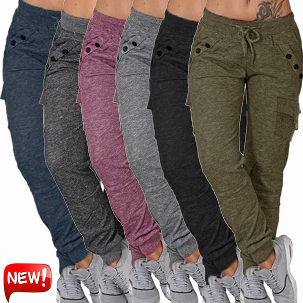 Women's Fashion Long Pants Casual Trousers Elastic Waist Sweatpants ...