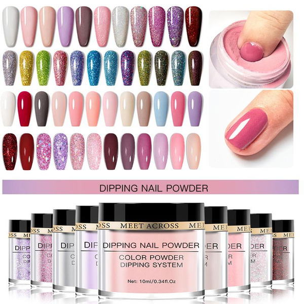 MEET ACROSS Dipping Powder Set Nail Holographic Glitter Dip Powder
