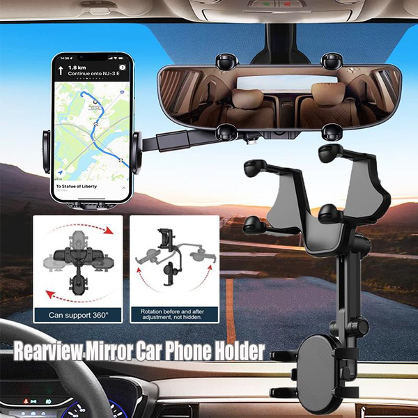 multifunctional 360 degree rear view mirror phone holder