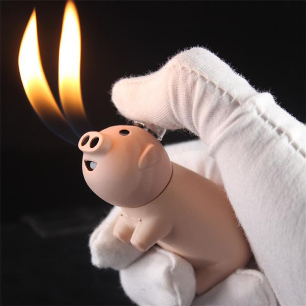 MINI Piggy Jet Lighter Butane Pig Inflated Dual Nozzles Free Fire
