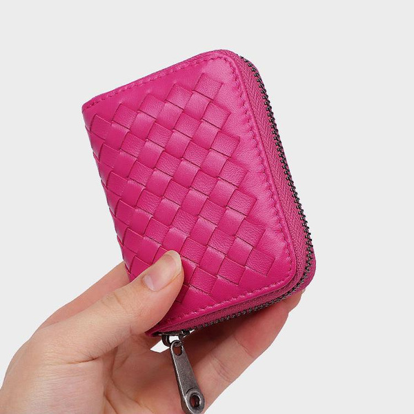 Fashion Simplicity Weave Soft Sheepskin Lady VIP ID Bank Credit Card Holder  Real Leather Small Change Wallet Women Slim Organ Cards Zipper Purse