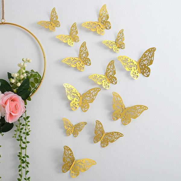 12 Pcs Gold Butterfly Decorations, 3 Sizes , 3D Butterfly Wall Decor ...