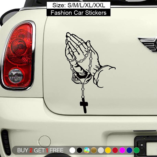 BUY 2 GET 1 FREE, Praying Hands Reflective Car Stickers Christ