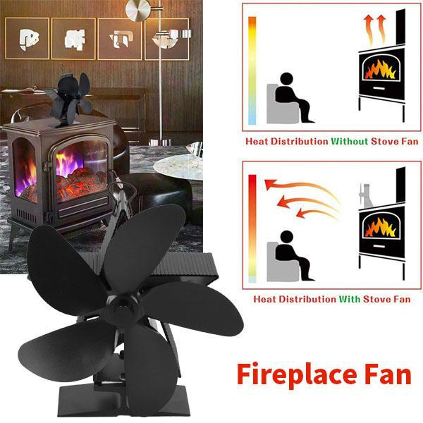 5 Blade Wood Stove Fan Black Automatic Start Non Electric Safe Heat ...