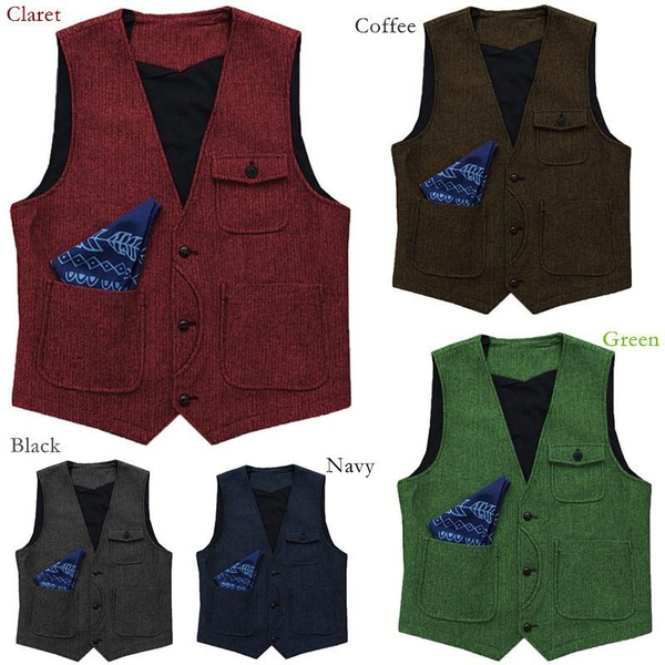 Men's Vest Wool Tweed Single Breasted Business Suit Waistcoat For ...