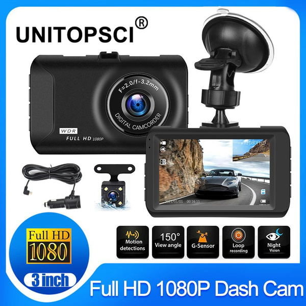 UNITOPSCI NEW 3 Inch 1080P HD Car DVR Dash Cam 150 Degree Dual Lens