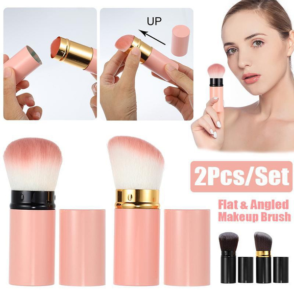 2Pcs Soft Retractable Makeup Brushes, Portable Flat & Angled Makeup