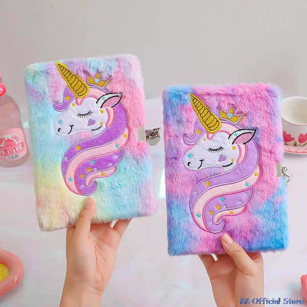 Cartoon Cute Plush Unicorn Notebook Plush Hand Book Diary Book With ...