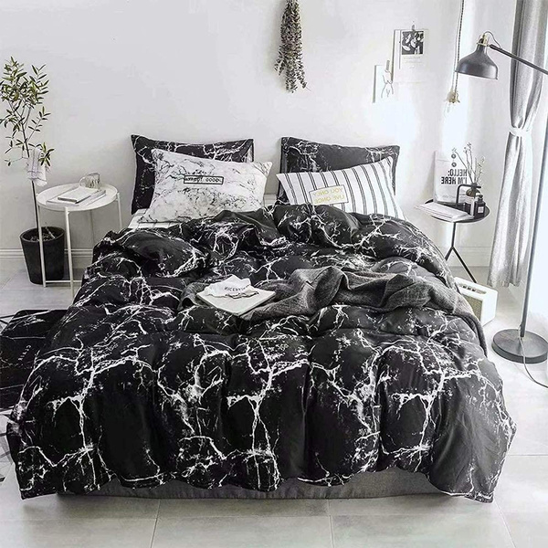 Black Marble Comforter Sets Queen Women Black And White Marble Bedding ...