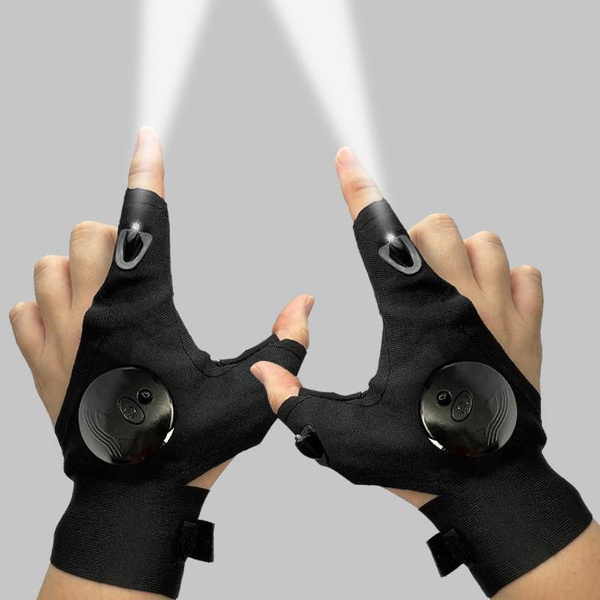 LED Flashlight Gloves Outdoor Night Fishing Glove with 2 LED Lights