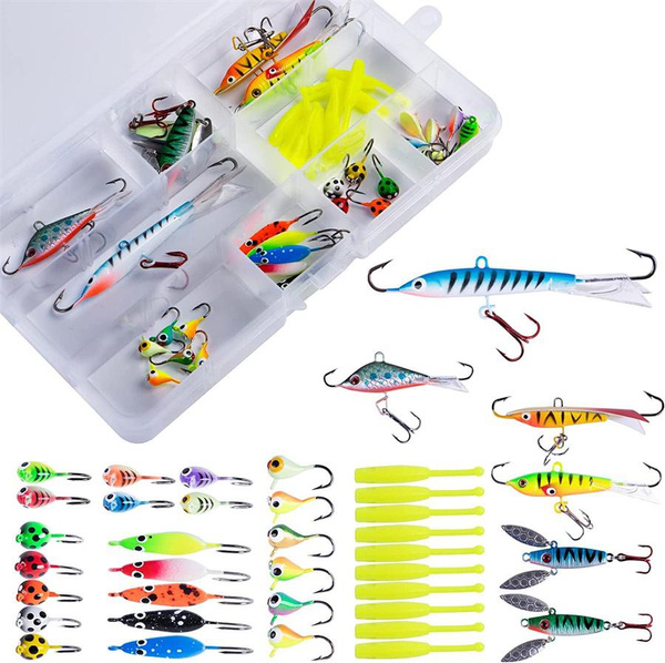 Goture 38pcs Ice Fishing Lures Lot Soft Lures Worm Bait Ice Jigs Walleye  Perch Panfish Crappie Ice Fishing Tackle
