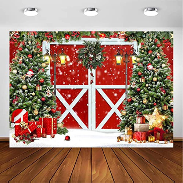 Christmas Photography Backdrop Rustic Vintage Wooden Red Barn Door ...