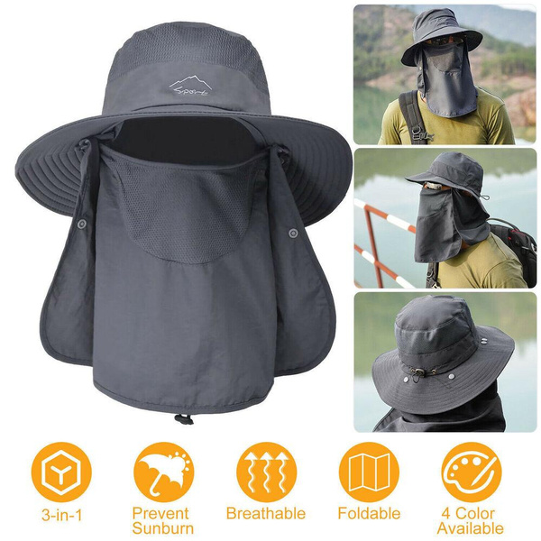 Unisex Bucket Boonie Hat Neck Cover Flap Sun Wide Brim Fishing Solid