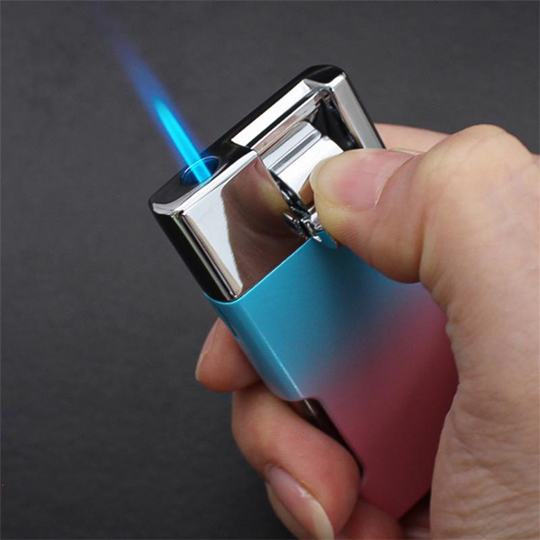 Ultrathin Butane Gas Lighter Lever Ignition Windproof Turbo Blue Flame