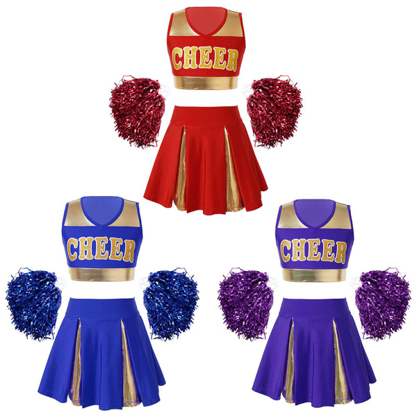 Kids Girls Cheerleader Costume Children Classic Uniform Outfit Set with ...