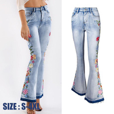 Plus Size, JeansWomen, 3dembroidery, pants