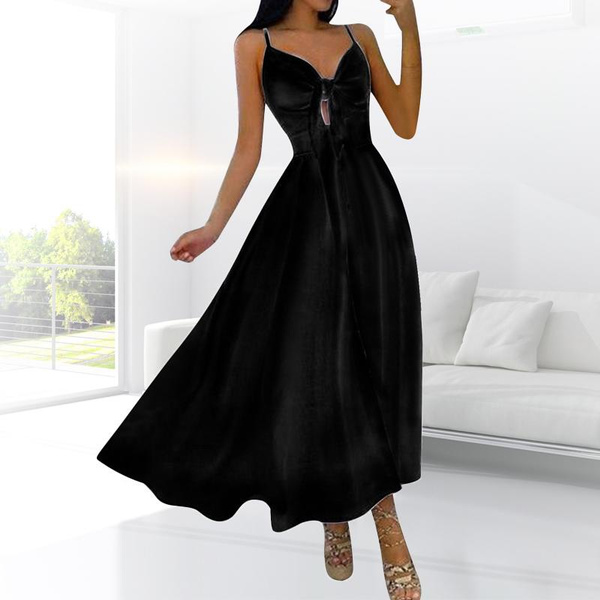 New Women's Fashion Bowknot Spaghetti Straps Sleeveless Dress Cut-Out ...
