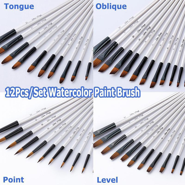12Pcs/Set Nylon Hair Wooden Handle Watercolor Paint Brush Pen Set