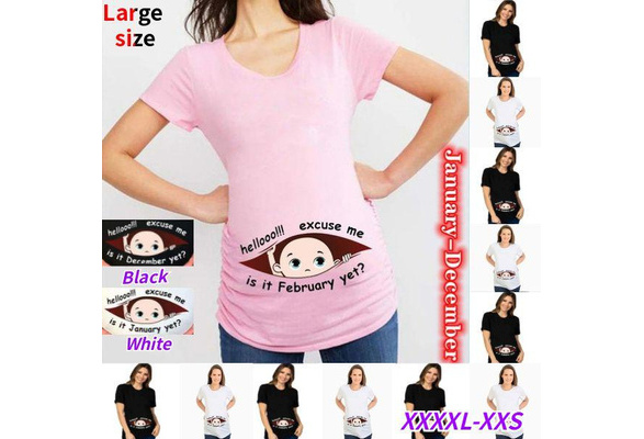 Newly launched 1PC black/white cartoon funny maternity clothes tops for  pregnant women short-sleeved tops maternity clothes baby birth month  announcement [pregnant women expected delivery date 1-12 months]