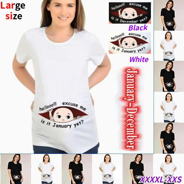 Newly launched 1PC black/white cartoon funny maternity clothes tops for  pregnant women short-sleeved tops maternity clothes baby birth month  announcement [pregnant women expected delivery date 1-12 months]
