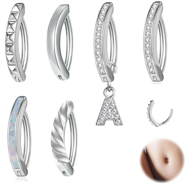 Taffstyle Hinged Clicker Belly Button Ring - Surgical Steel With Cubic Zirconia Crystals
