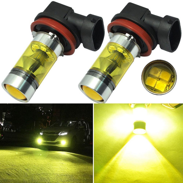 2PCS Car Headlights 100W H8/H11 Fog Lights Lamp Bulbs Yellow Car