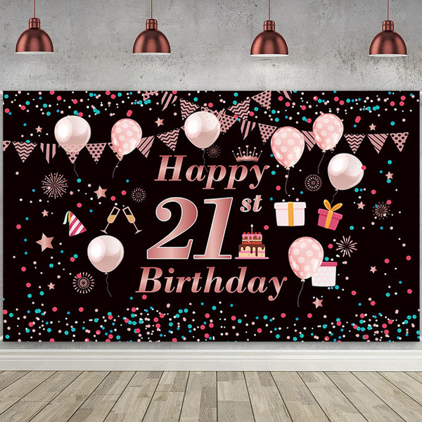 Happy 21st Birthday Backdrop Decorations for Girls 21 Year Old Birthday