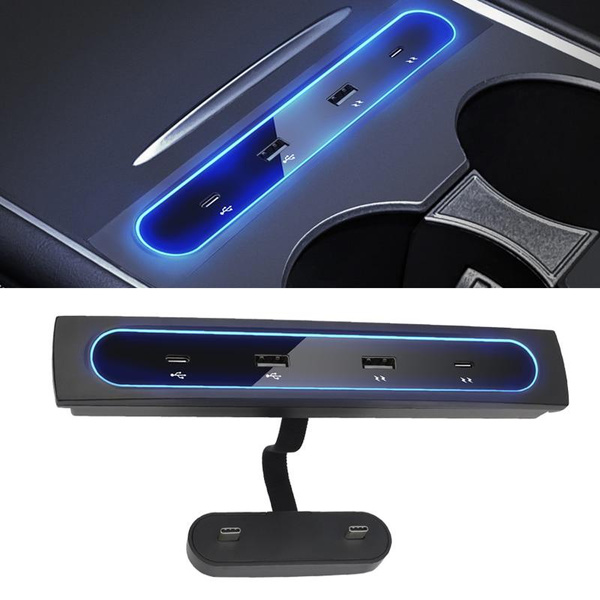 For Tesla Model 3 Y 2021 2022 2023 USB Hub 4-Port 27w Fast Charger Smart Docking Station Adapter Power Shunt Splitter Extension