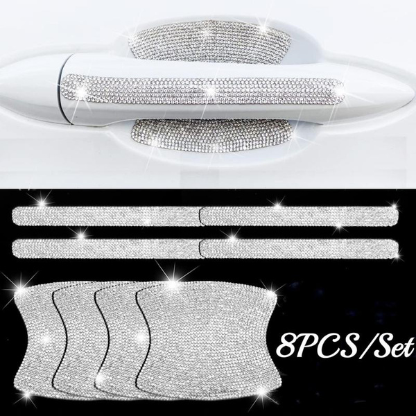 8Pcs/Set Rhinestone Car Door Handle Stickers, Bling Exterior Car