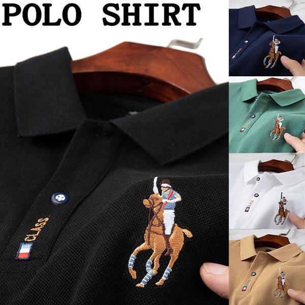 Fashion Mens clothes Long Sleeve Polo Shirts For Men Stand Collar ...